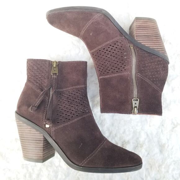 Brown Ankle Boots Suede Perforated Leather Booties Lucky Brand Ramses Size 7.5 - Picture 12 of 12
